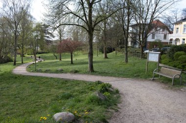 İlkbaharda parkta virajlı yaya yolu