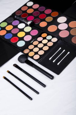 renkli göz farı paleti ve allık makyaj closeup için