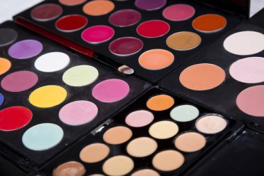 renkli göz farı paleti ve allık makyaj closeup için