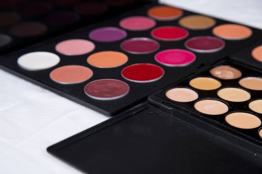 renkli göz farı paleti ve allık makyaj closeup için