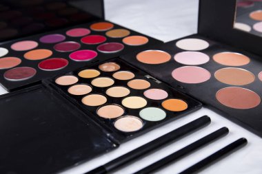 renkli göz farı paleti ve allık makyaj closeup için