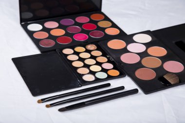 renkli göz farı paleti ve allık makyaj closeup için