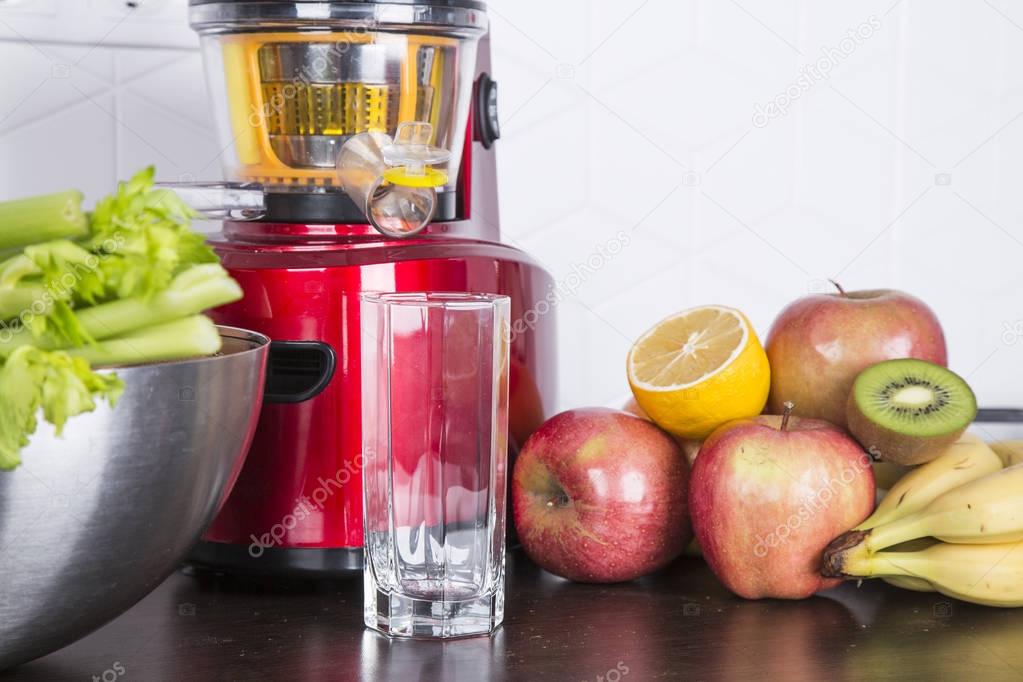 juicing fresh beautiful bright vegetables and fruits