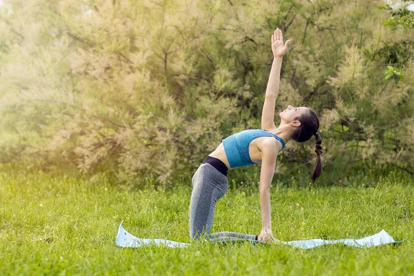 Junge Kaukasische Frau Macht Yoga Park — Stockfoto