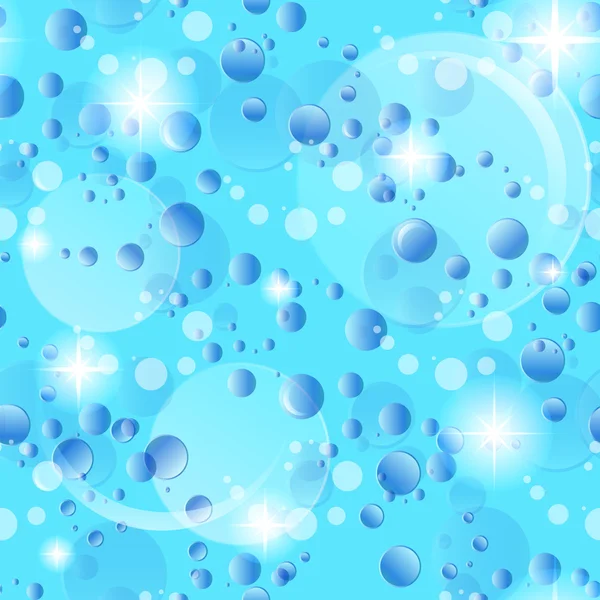 Abstrakta vektor sömlösa mönster med blå bubblor och stjärnor som lyser på en ljus blå bakgrund. — Stock vektor