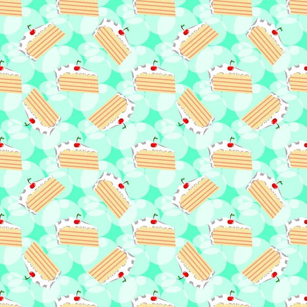 Vektör yeşil zemin üzerine doğum günü pastası dilimleri ile seamless modeli.