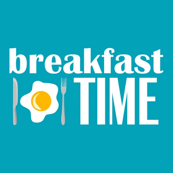 Kahvaltı saati kızarmış yumurta, bıçak ve çatal üzerinde mavi arka plan ile vektör Illustration. Örnek metin.