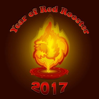 Vektör amblem görüntüsünü bir mum gibi ateşli kırmızı horoz ile yeni yıl için.