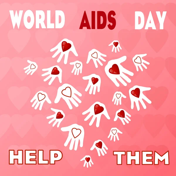 Concepto vectorial en el Día Mundial del SIDA. Palma abierta con corazones en ella están dispuestos en forma de corazón . — Vector de stock