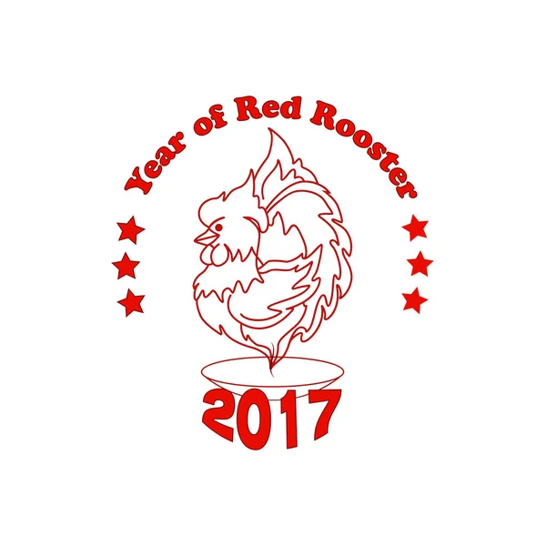 Emblema vectorial para el nuevo año con una imagen de gallo rojo ardiente como una vela . — Vector de stock