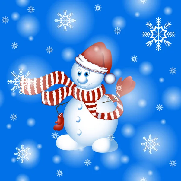 Vektör beyaz Noel kardan adam bir şapka ve çizgili eşarp. Komik çizgi film karakteri.