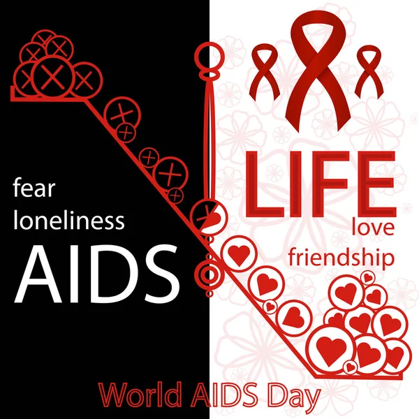 Dünya AIDS günü vektör kavram. AIDS konusunda. Vektör poster hakkında bakım ve AIDS olan kişiler ile ile iletişim.