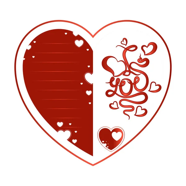 Sevgililer günü için tebrik kartı. Yazı ve çizgili metin için kırmızı kalp.