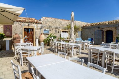Marzamemi, Sicilya, İtalya denizde küçük bir köy bir köşesinde
