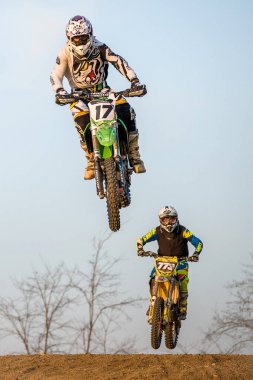 Torino, İtalya - Ocak, 2016: Motosiklet bir bölgesel motokros yarışı sırasında