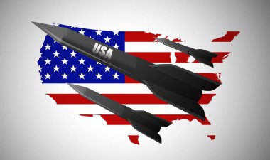 Roketler ABD harita arka plan. Çatışma, Kore Demokratik Halk Cumhuriyeti ve Amerika Birleşik Devletleri