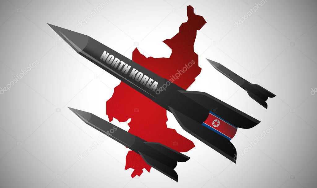 Rockets background North Korea map. Conflict of North Korea and the United States