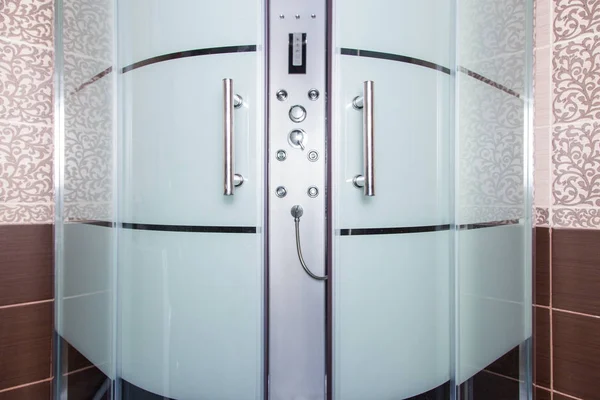 Modern shower cabin made of glass and steel — Stock Photo, Image