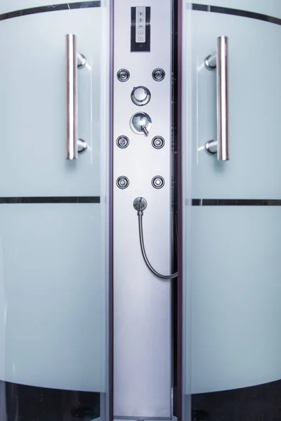 Modern shower cabin made of glass and steel — Stock Photo, Image