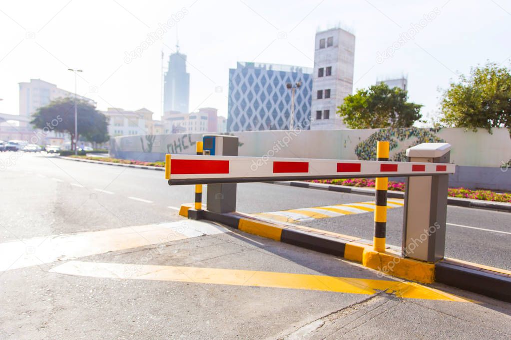 closed automatic barrier on the road close-up