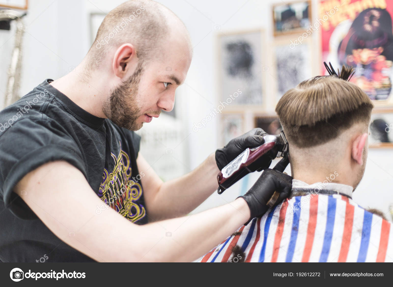 Men Haircut Barbershop Master Barber Does Haircut Client