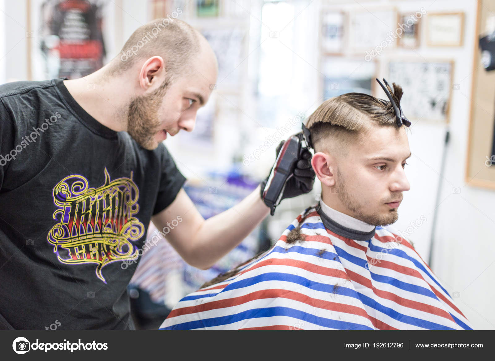 Men's Haircut Barbershop Master Barber Does Haircut Client Work ...