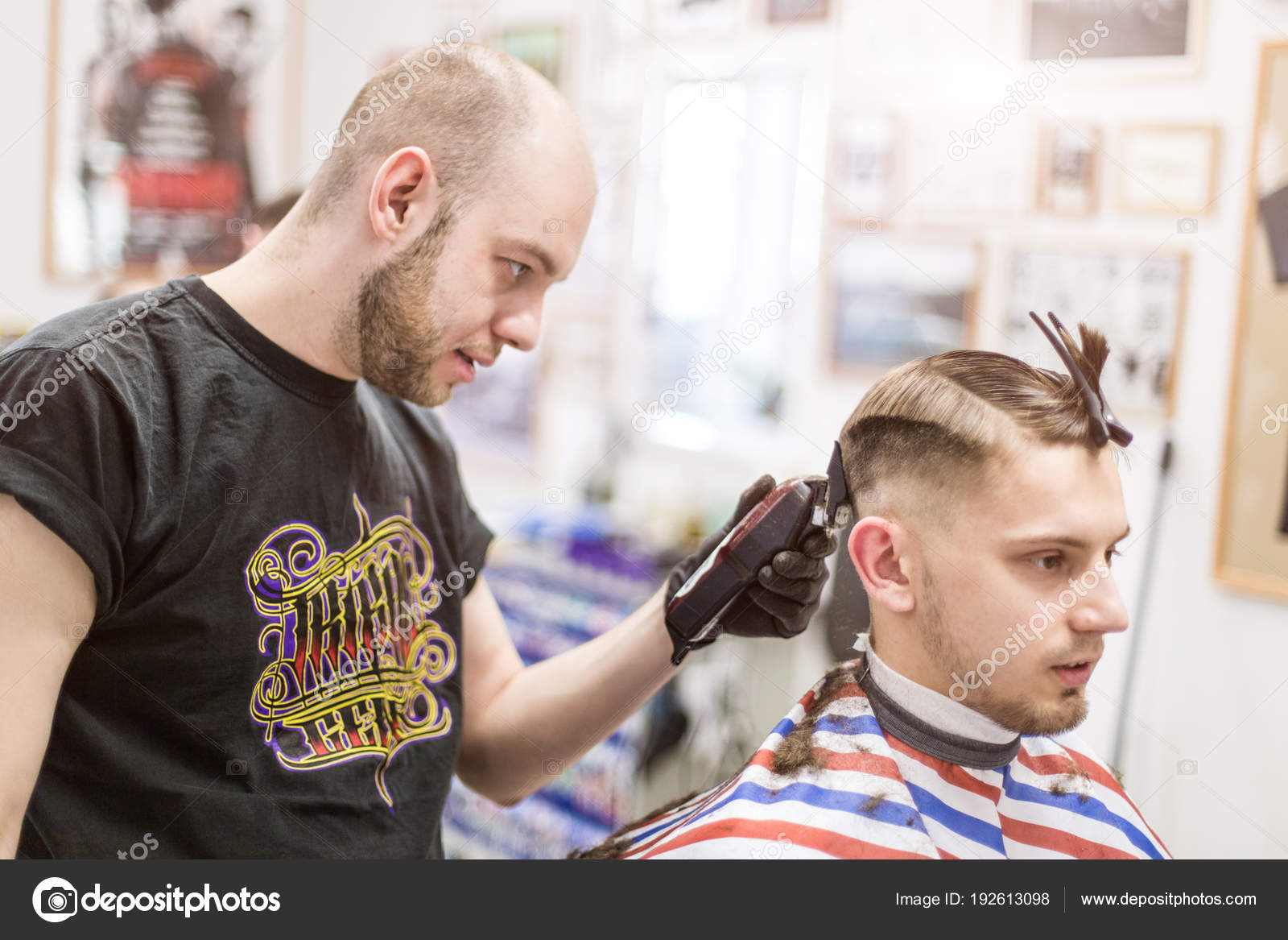 Ufa Russia April 2018 Men Haircut Barbershop Master Barber Does