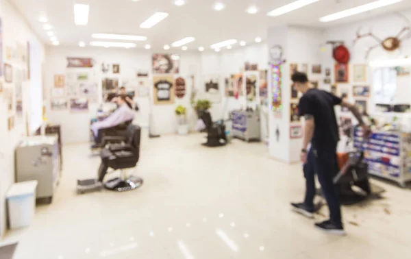 Blurred Photo Interior Barber Shop Decoration Elements Workspace Atmosphere — Stock Photo, Image