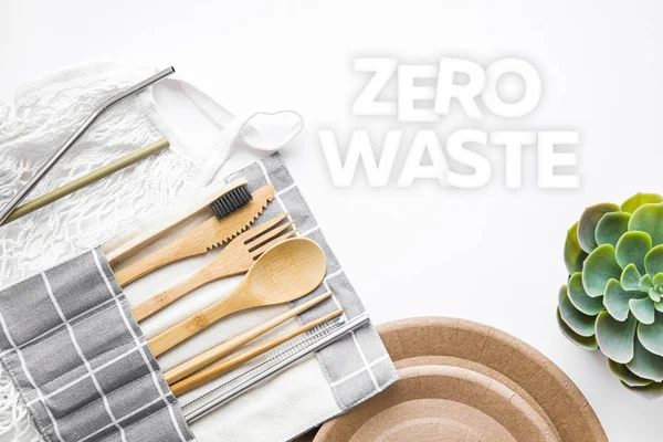 Zero waste a set of cutlery made of wood, bamboo, forks, knife,
