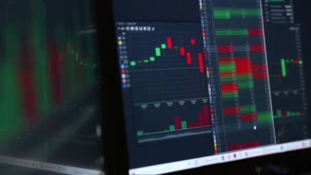 Trading des actions en ligne. Graphiques, index et nombres sur plusieurs écrans d'ordinateur. Concept de réussite commerciale .