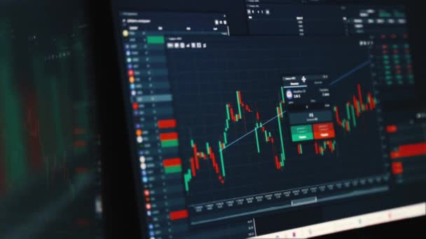 Trading des actions en ligne. Graphiques, index et nombres sur plusieurs écrans d'ordinateur. Concept de réussite commerciale .