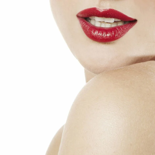 Neck, shoulder and red lips — Stock Photo, Image