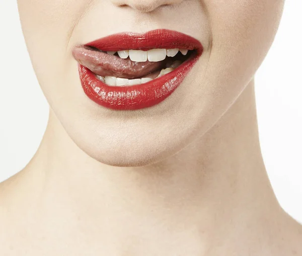 Female neck and red lips — Stock Photo, Image