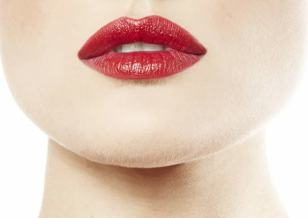 Mouth with red lipstick — Stock Photo, Image