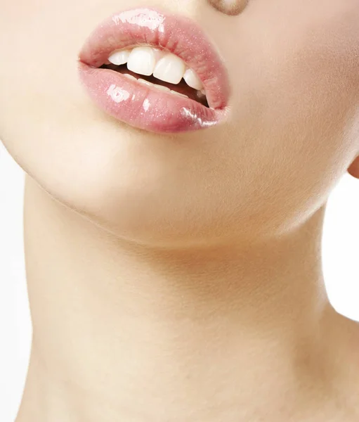 Mouth with pink lipstick — Stock Photo, Image