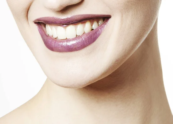 Mouth with purple lipstick — Stock Photo, Image