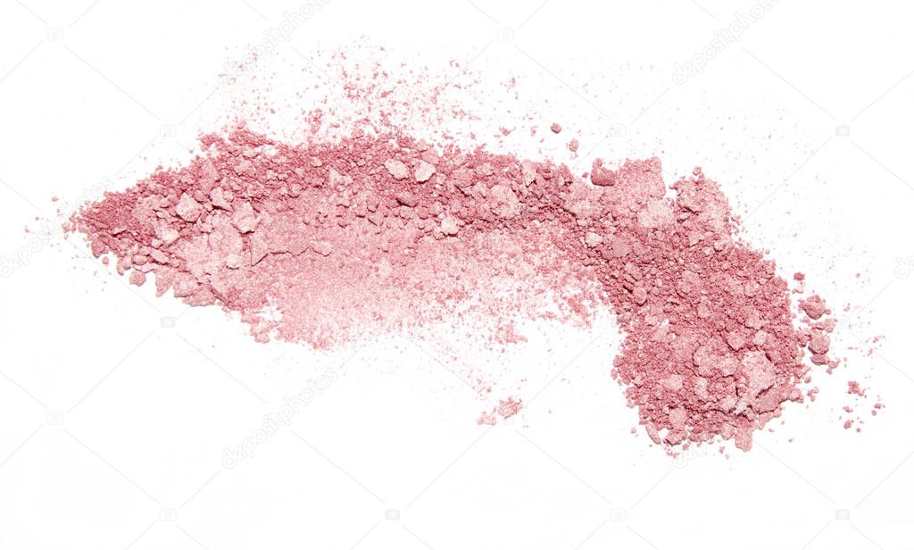 pink blush and eye shadow scattered isolated on white background