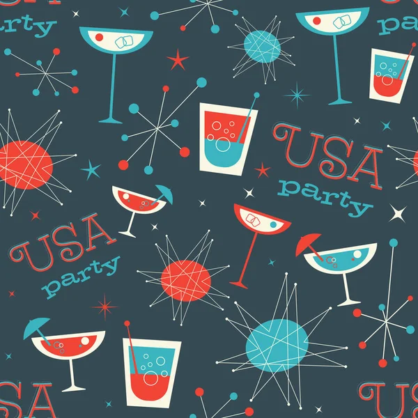 Mid Century USA patriotic Pattern (en inglés). Retro vintage años cincuenta estilo vector patrón . — Vector de stock