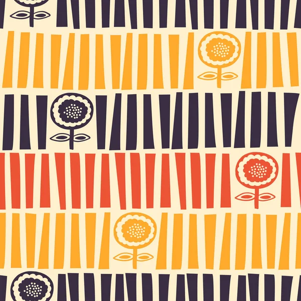 Retro vintage ellili Dikişsiz desen bahar ve doğa ilham tarz. Orta yüzyıl Modern resimli çiçek desenli.