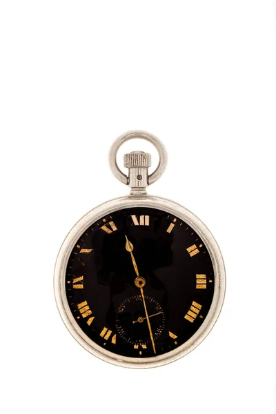 Vintage pocket watch with a black dial. — Stock Photo, Image