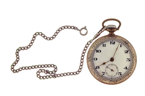 Relógio de bolso antigo vintage com corrente . Imagem De Stock
