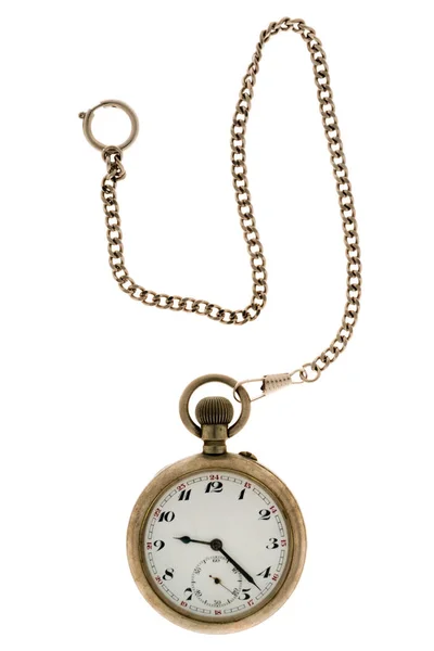 Vintage montre de poche avec chaîne isolée sur fond blanc . — Photo