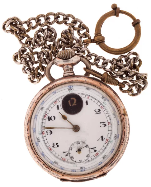 Relógio de bolso vintage com corrente isolada no fundo branco . Imagem De Stock