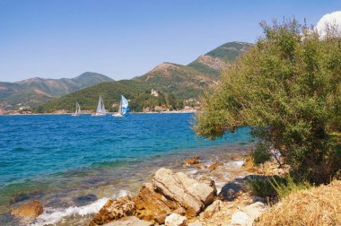 Adriyatik Denizi'nde Kotor Körfezi görünümünü gün güneşli yaz. Karadağ