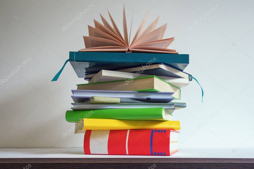 Stack of different books , free space for text