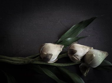 Siyah ahşap masa üzerinde kuru lotus