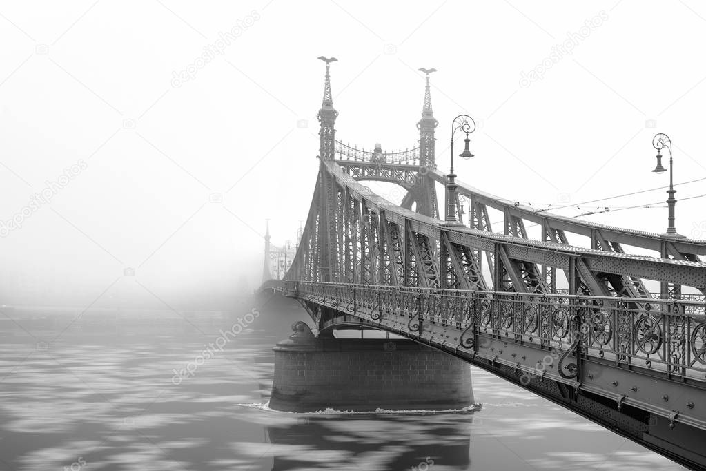 Liberty Bridge in a foggy Morning, Budapest