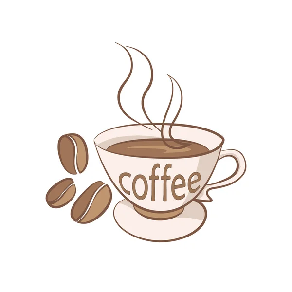 Taza de café con granos vector ilustración — Vector de stock