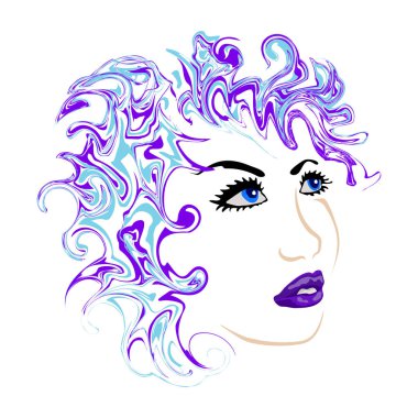 Mavi dudaklar vektör ile kadın yüzü