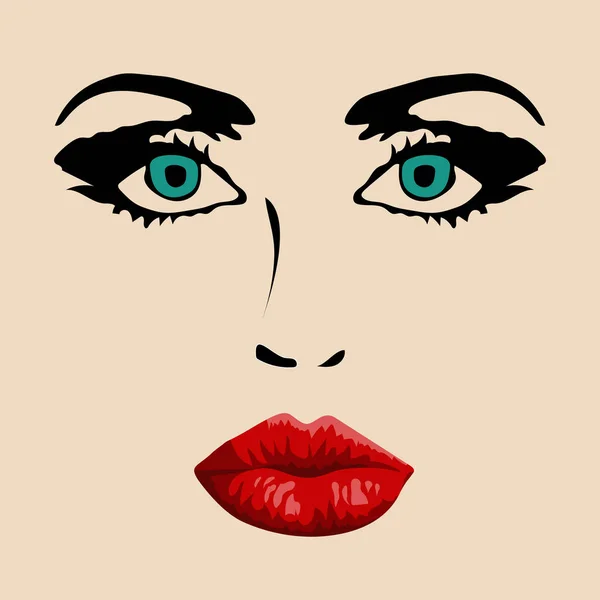 Γυναικείο πρόσωπο με διανυσματικά κόκκινα χείλη — Διανυσματικό Αρχείο